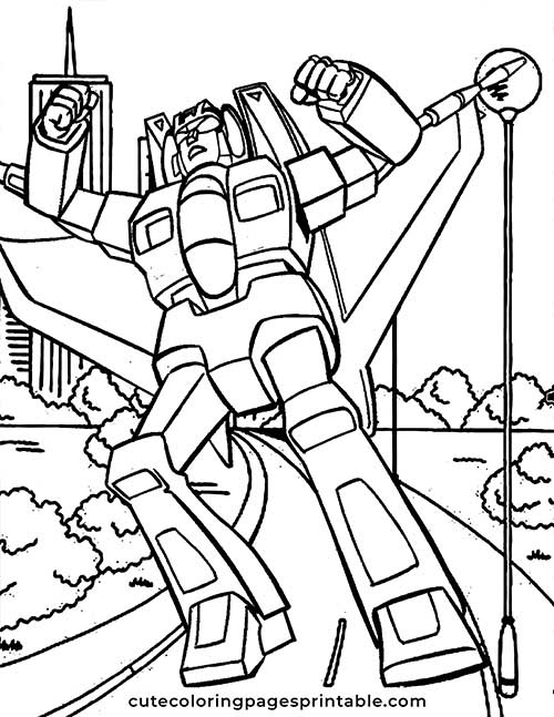 Starscream Transforming In The City Transformers Coloring Page