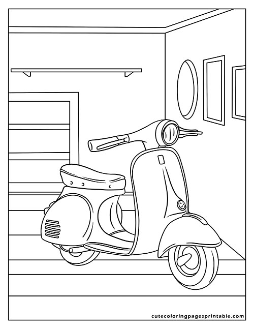 Luca Coloring Page Of Vespa Parking Next To Stairs