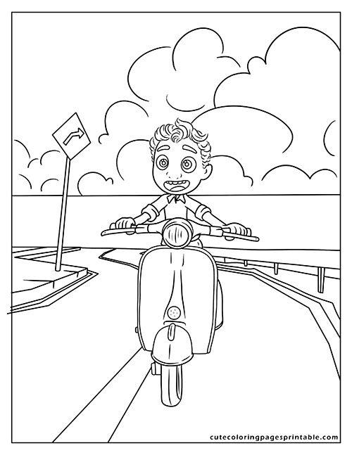 Luca Coloring Page Of Vespa Scooter With Clouds