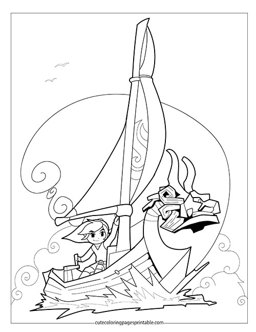 Zelda Coloring Page Of Wind Waker Sailing With Birds Flying