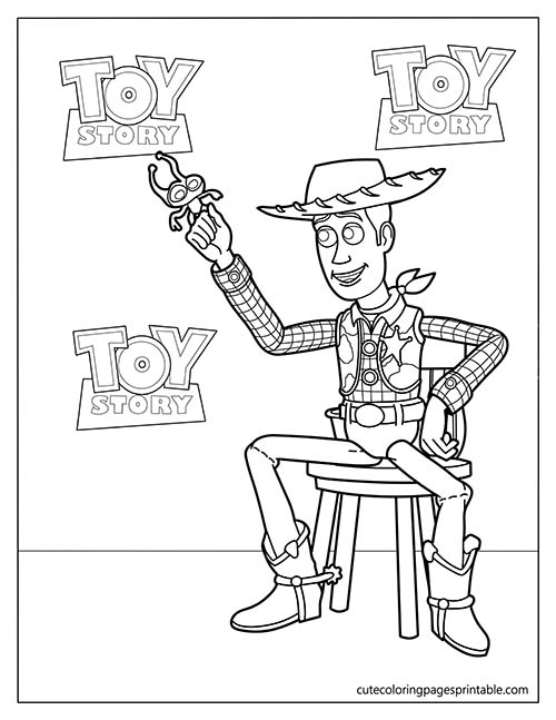Toy Story Coloring Page Of Woody Holding A Toy