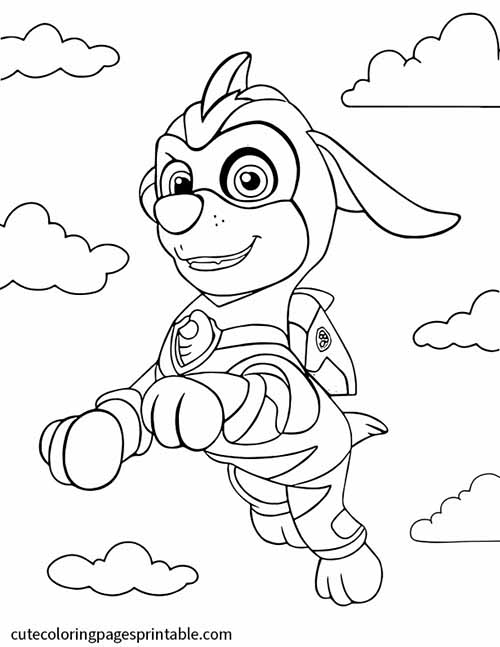 Paw Patrol Coloring Page Of Zuma Flying With Clouds
