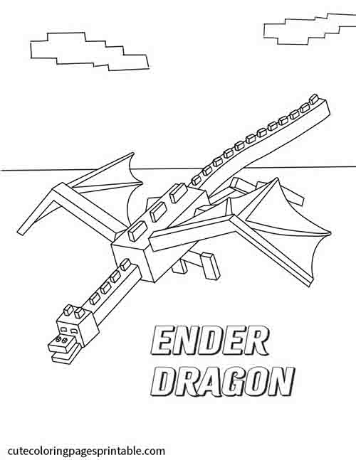 Ender Dragon Soaring With Clouds Minecraft Coloring Page