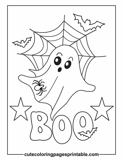 Coloring Page Of Ghost Appearing With Bats Flying