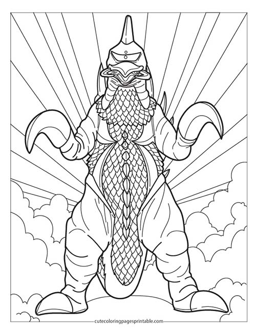 Godzilla Coloring Page Of Gigan Standing With Clouds Looming