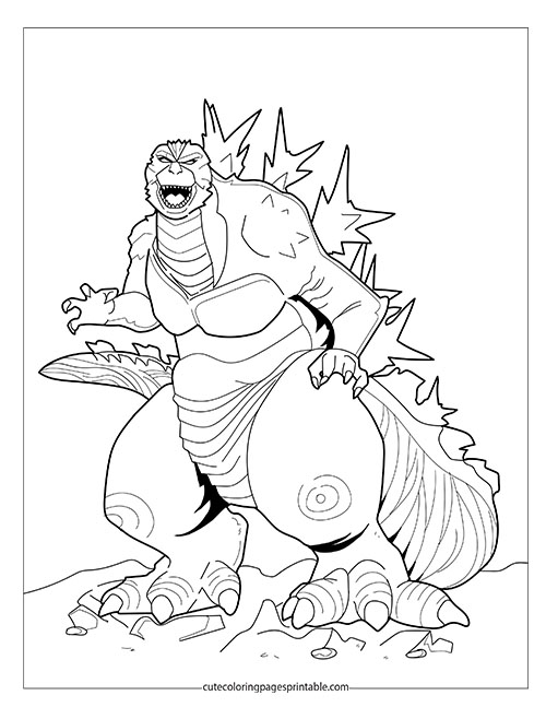 Coloring Page Of Godzilla Character Roaring With Spikes