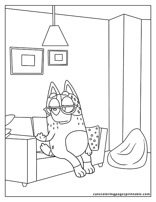 Grandma Sitting Relaxing With Art Bluey Coloring Page
