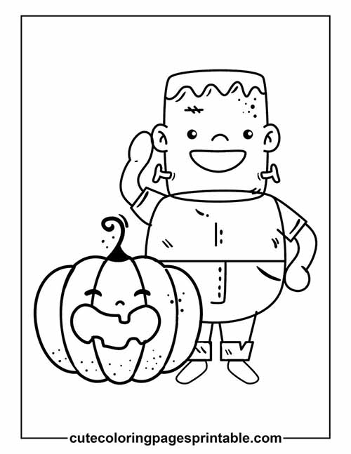 Coloring Page Of Halloween Character Standing With Pumpkin