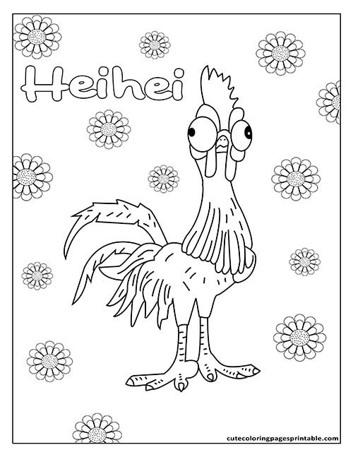 Moana Coloring Page Of Hei Hei Standing With Flowers