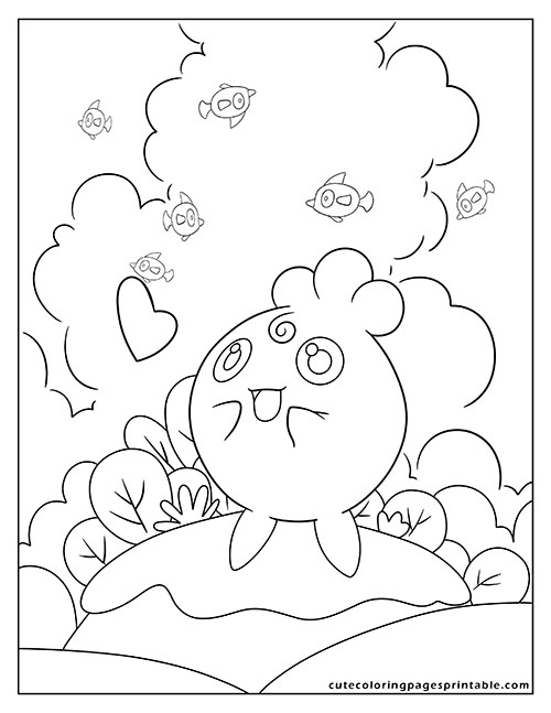 Igglybuff Smiling With Birds Flying Pokemon Coloring Page