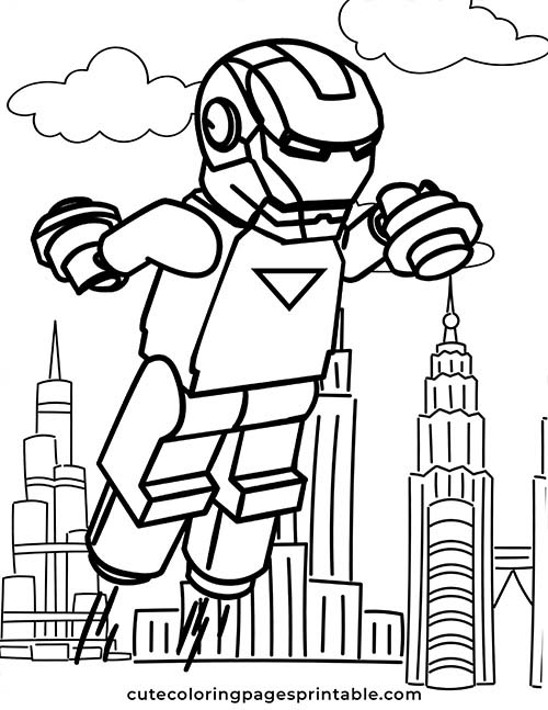 Lego Coloring Page Of Iron Man Flying