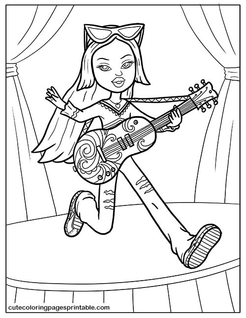 Bratz Coloring Page Of Jade Jumping With A Guitar