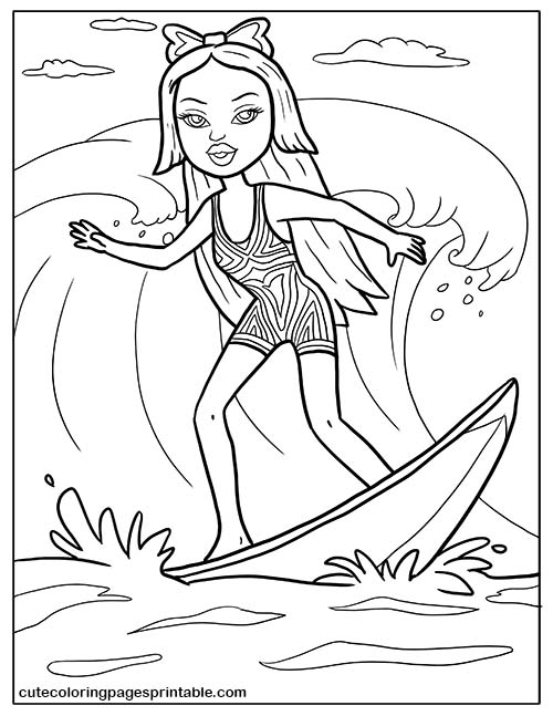 Bratz Coloring Page Of Jade Surfing With Waves Crashing