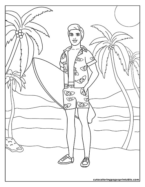 Barbie Coloring Page Of Ken With Palm Trees