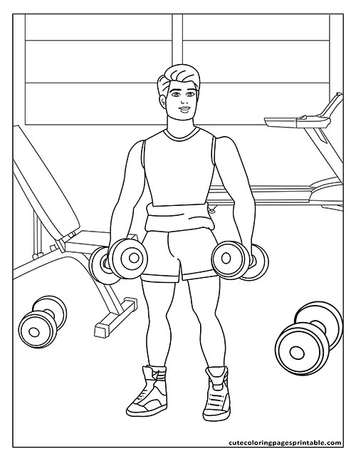 Ken Holding Weights Barbie Coloring Page