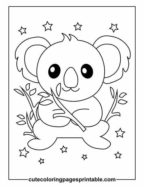 Coloring Page Of Koala Holding A Branch