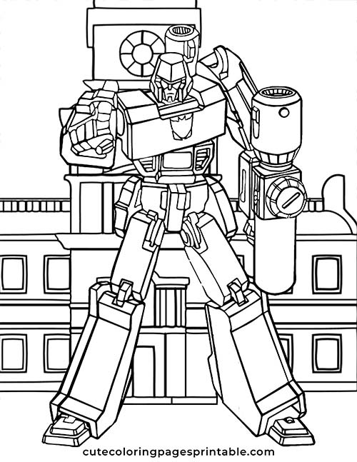 Transformers Coloring Page Of Megatron Standing With Buildings