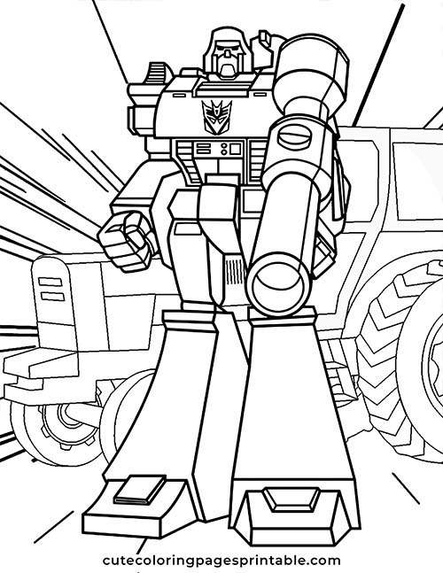 Transformers Coloring Page Of Megatron With Giant Tires