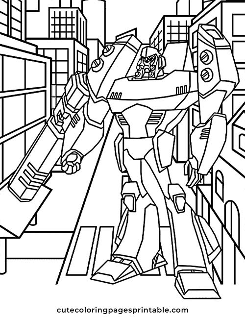 Megatron Striding Through Buildings Transformers Coloring Page