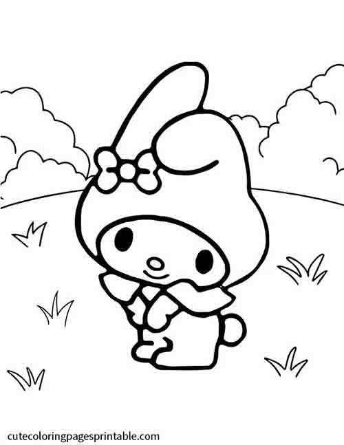 Sanrio Coloring Page Of Melody Standing With Clouds Grass