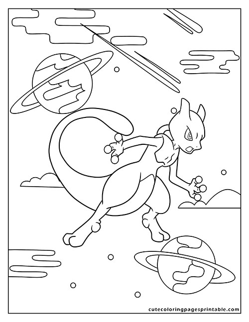 Mewtwo With Clouds Pokemon Card Coloring Page