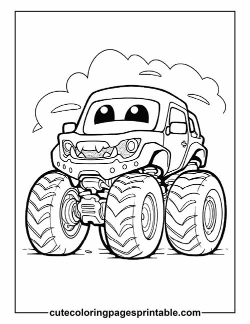 Monster Truck With Clouds Floating Coloring Page