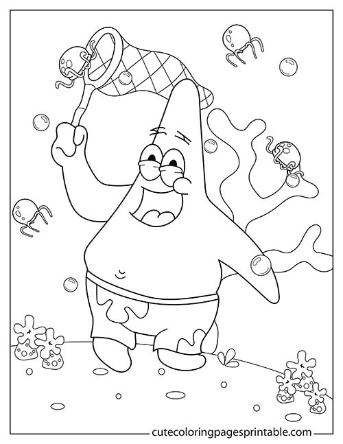 Patrick Catching Jellyfish Spongebob Squarepants Coloring Page