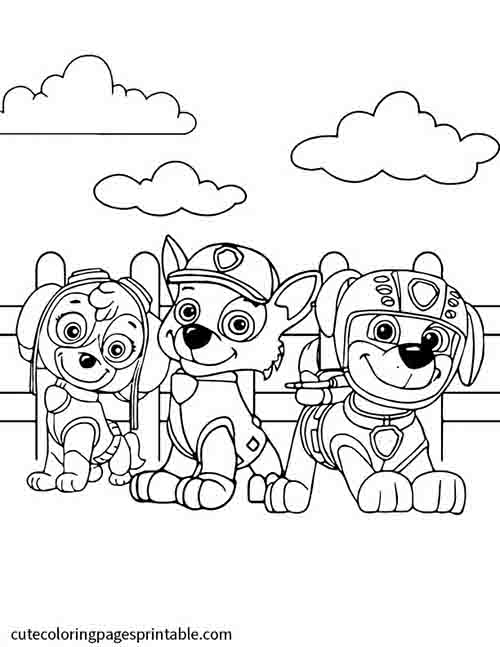 Coloring Page Of Paw Patrol Sitting With Clouds Floating