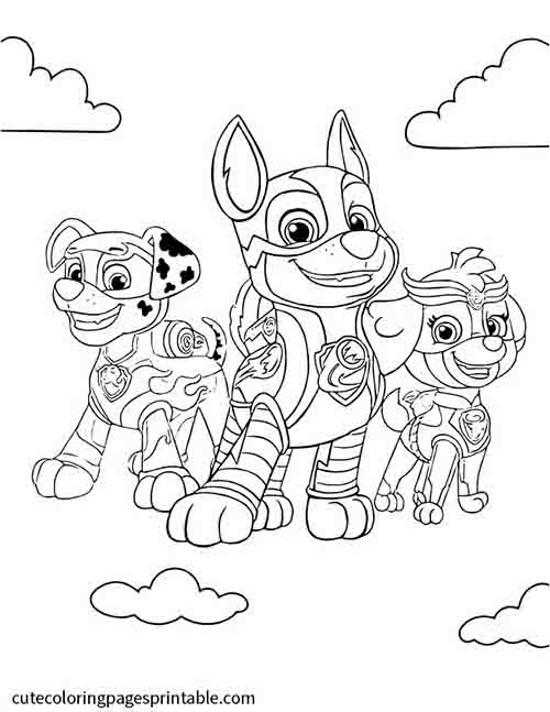 Coloring Page Of Paw Patrol Walking With Clouds Floating