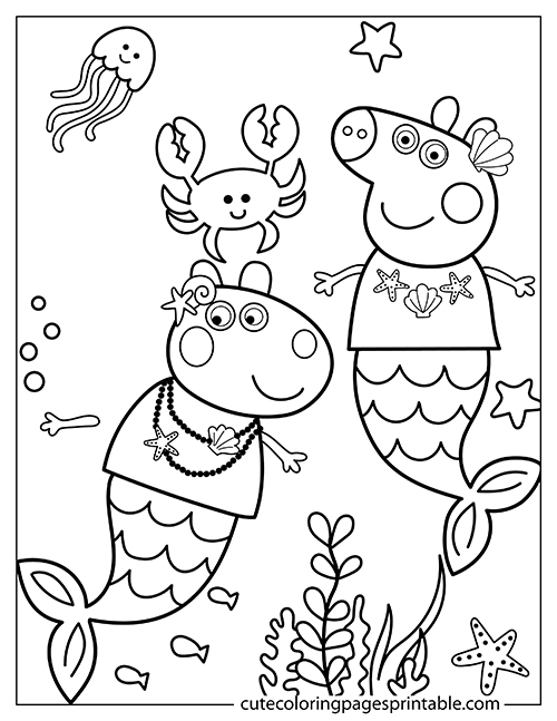 Coloring Page Of Peppa Pig Smiling With Jellyfish