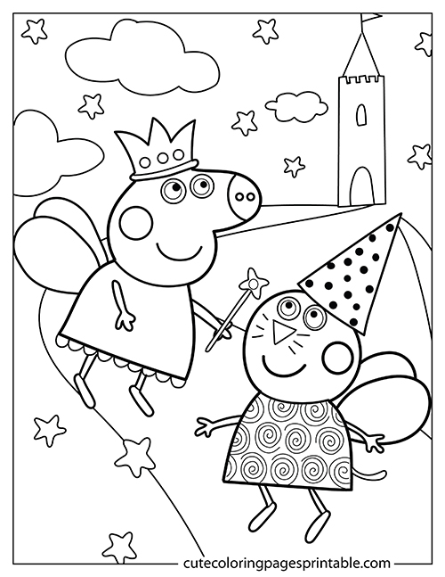 Peppa Pig Smiling With Stars Coloring Page