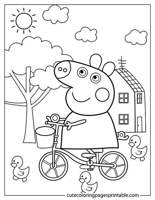 Coloring Page Of Peppa Pig With Ducks Walking