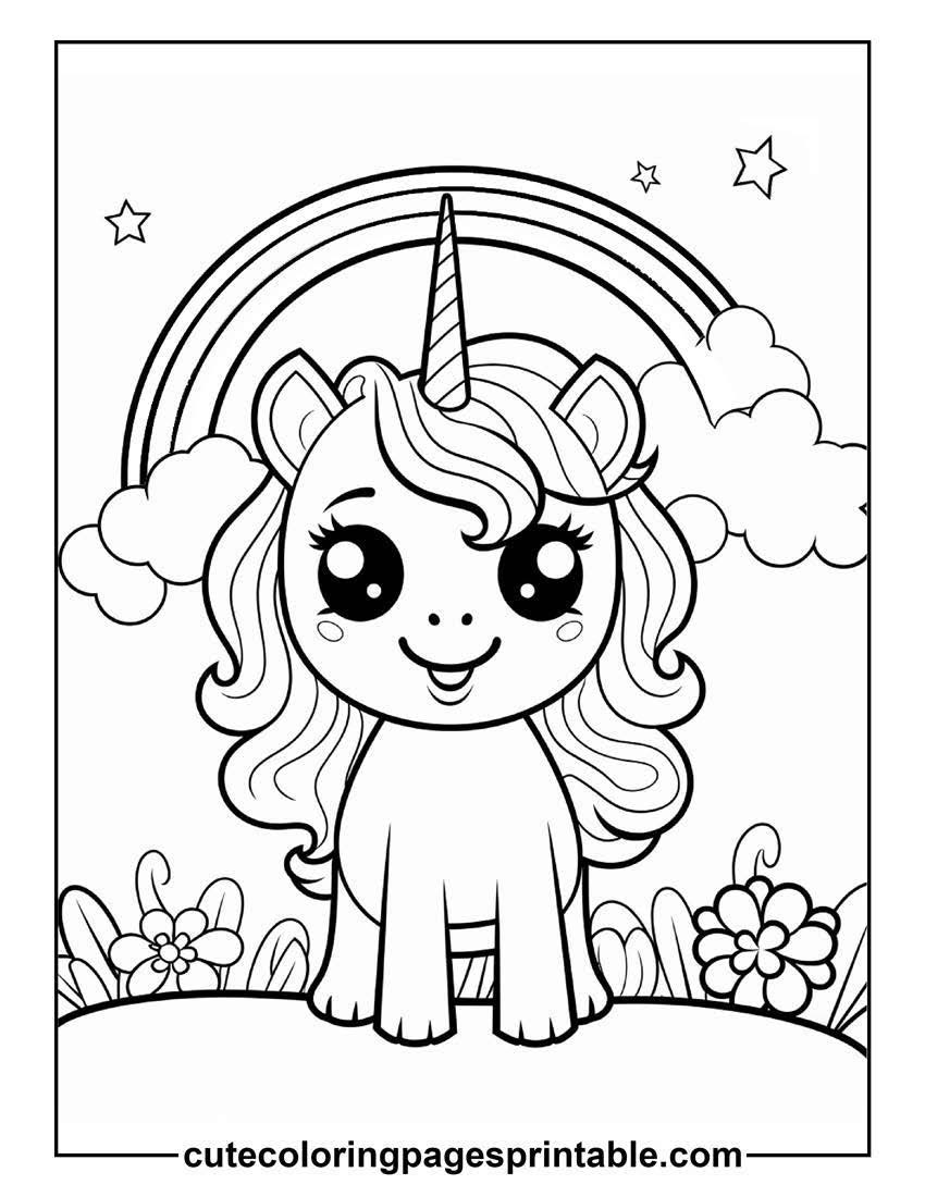 Rainbow With Clouds Coloring Page