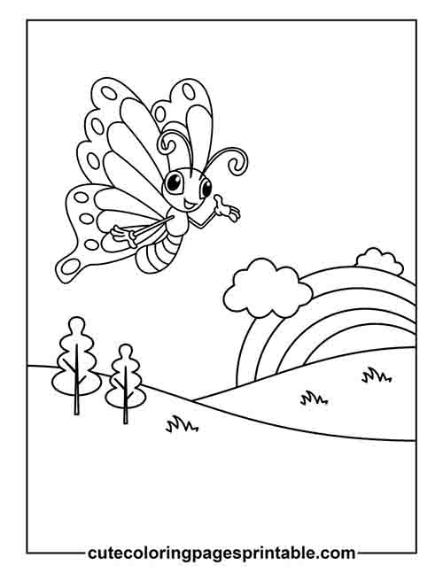 Coloring Page Of Rainbow With Trees