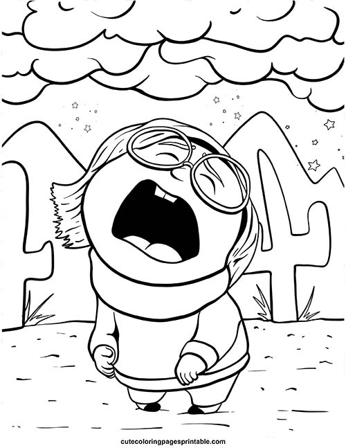 Sadness With Mountains And Stars Inside Out Coloring Page