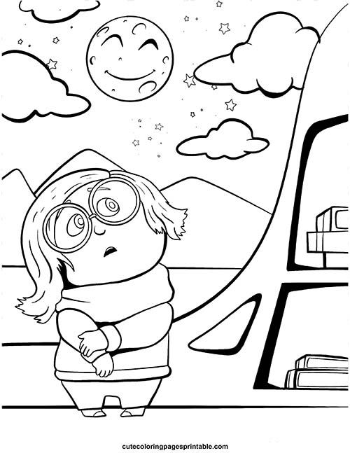 Inside Out Coloring Page Of Sadness Wearing Glasses