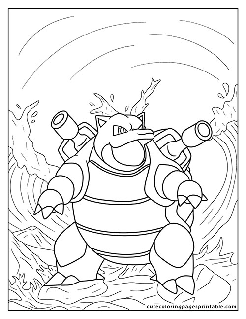 Blastoise Blastoise Standing With Water Pokemon Card Coloring Page