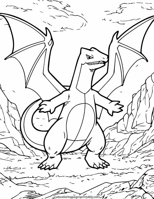 Charizard With Clouds Floating Pokemon Coloring Page