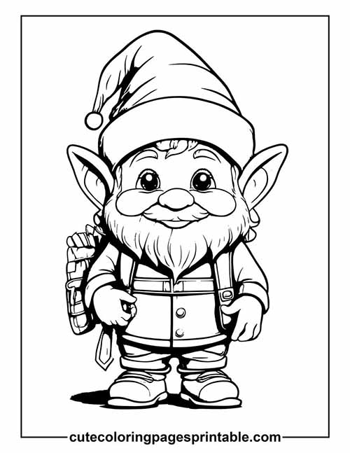 Elf With Boots Holding Candy Cane Coloring Page