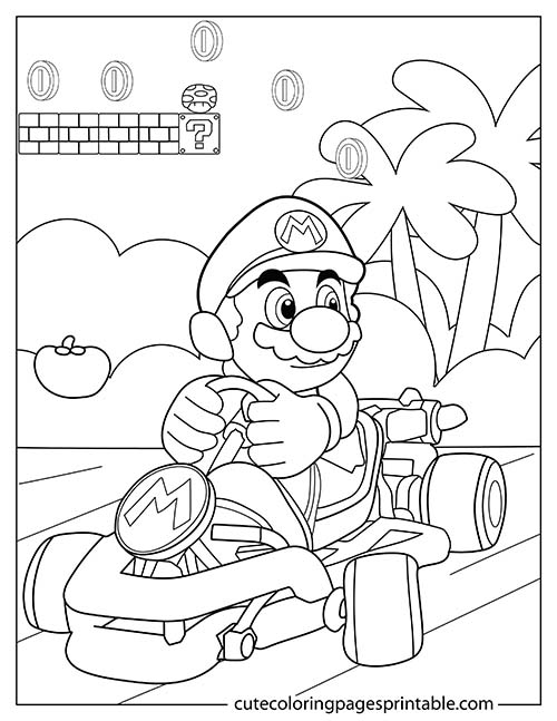 Mario Kart Racing With Palm Trees Waving Super Mario Bros Coloring Page