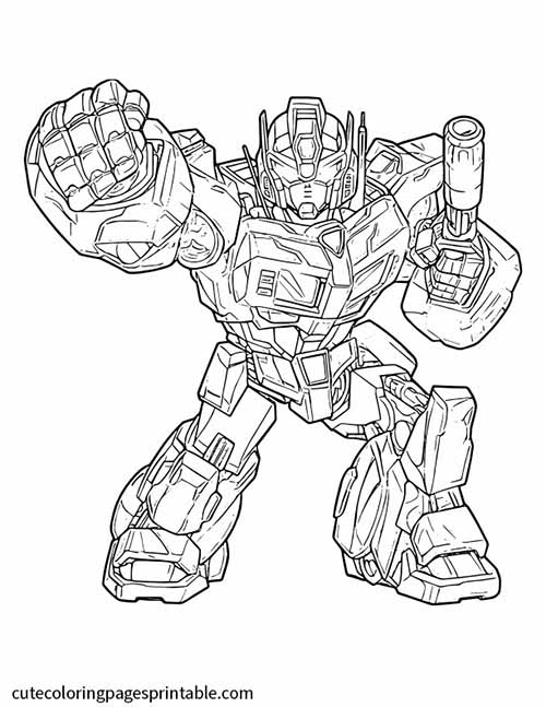 Optimus Prime Advancing With Raised Fists Transformers Coloring Page