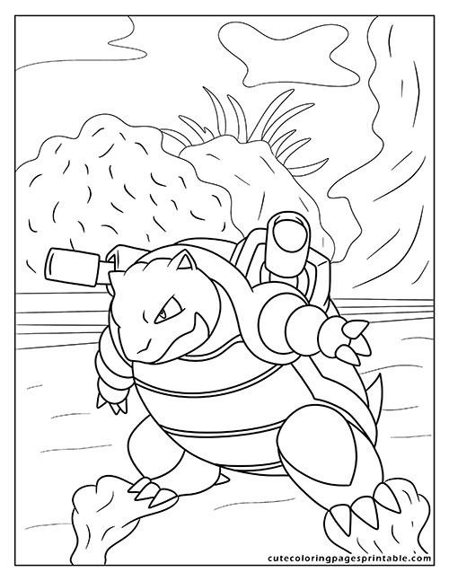 Blastoise Walking With Clouds Pokemon Card Coloring Page