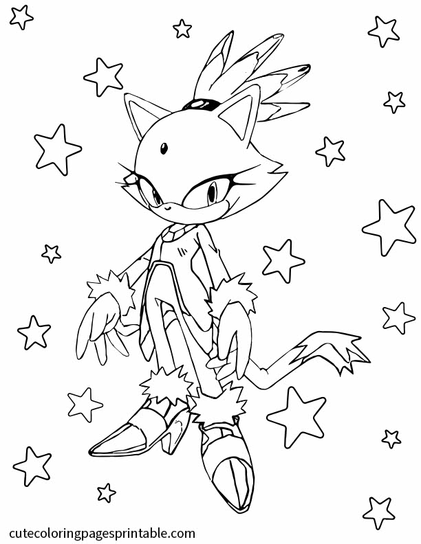 Blaze The Cat Sitting With Stars Floating Sonic The Hedgehog Coloring Page