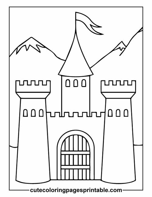 Castle With Mountains Coloring Page