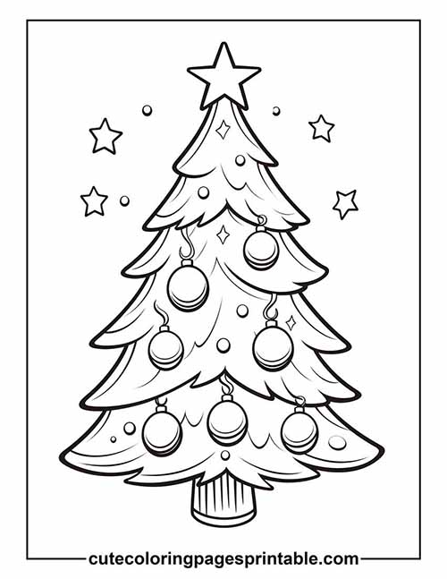 Christmas Tree Standing With Hanging Ornaments Coloring Page