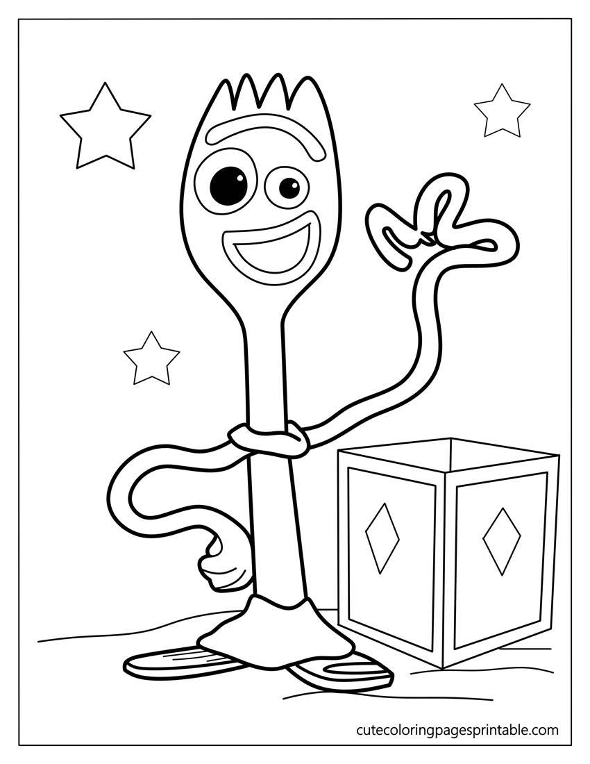 Forky With Stars Smiling Toy Story Coloring Page