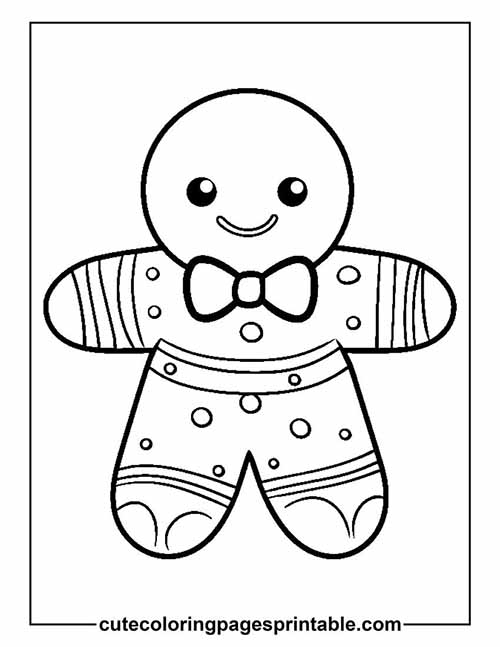 Gingerbread Man Smiling Wearing A Bow Tie Coloring Page