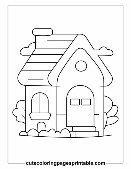 House With Clouds Floating Coloring Page
