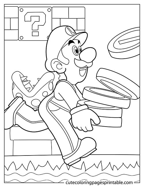 Luigi Jumping Over Water Super Mario Bros Coloring Page