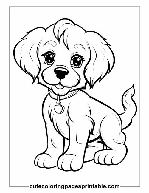 Puppy Sitting With Wagging Tail Coloring Page
